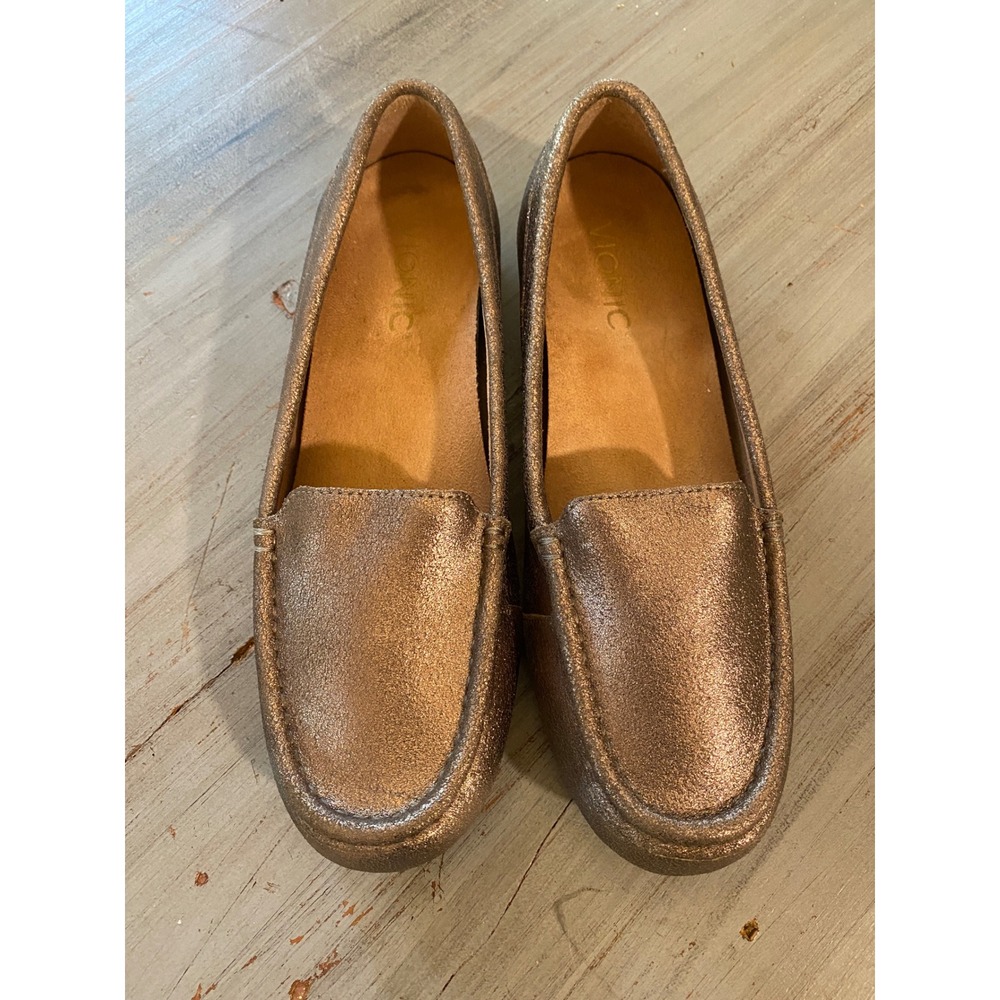 Vionic Debbie Metallic Bronze Copper Loafers Women 7.5 Slip On Comfort Flats